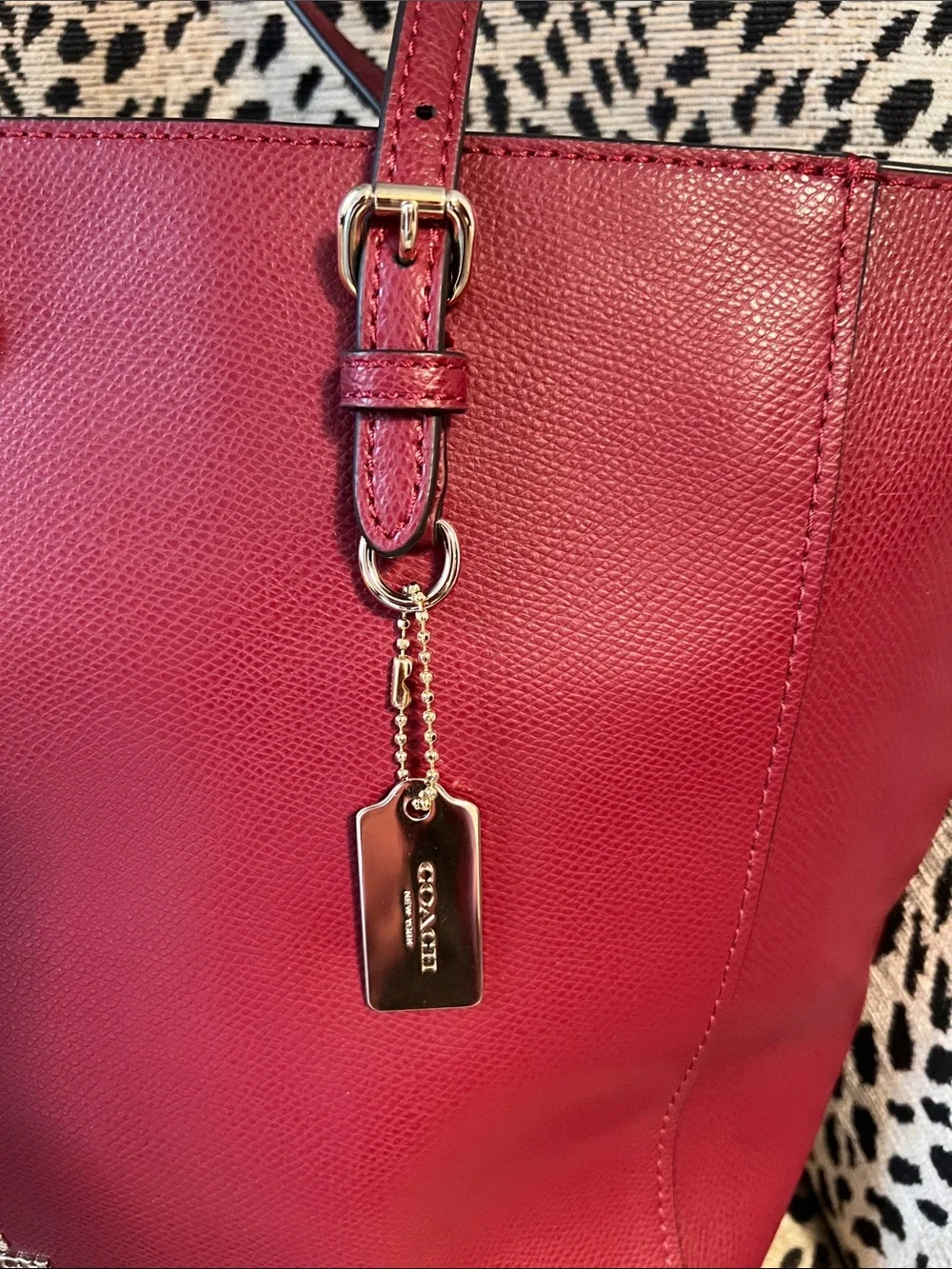 Coach Burgundy Leather Tote with Gold-Tone  Turnlock - Cherry Red
